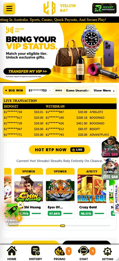 Yellowbat Casino mobile interface